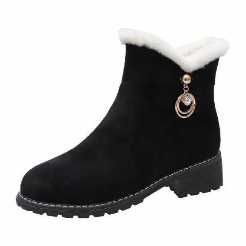 New Women Boots Winter Outdoor Keep Warm Fur Boots Waterproof Women's Snow Boots Thick Heel with Round Head Short Boot 5