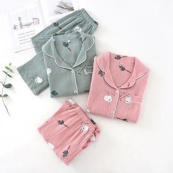 

Fdfklak Cotton Women's Pajamas Home Kit Spring Autumn New 2 Piece Sleepwear Pink/Green Long Sleeve Pyjama Set Pijama