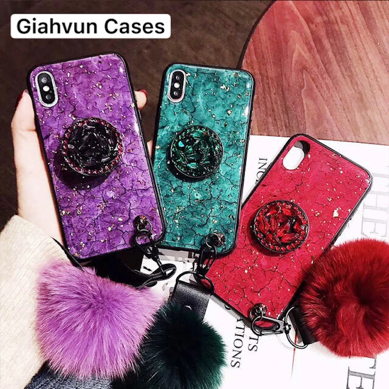 Роскошный чехол с мраморным блеском меховыми шариками для Samsung Galaxy A2 A5 A6 A7 A8 A9 C9 Pro