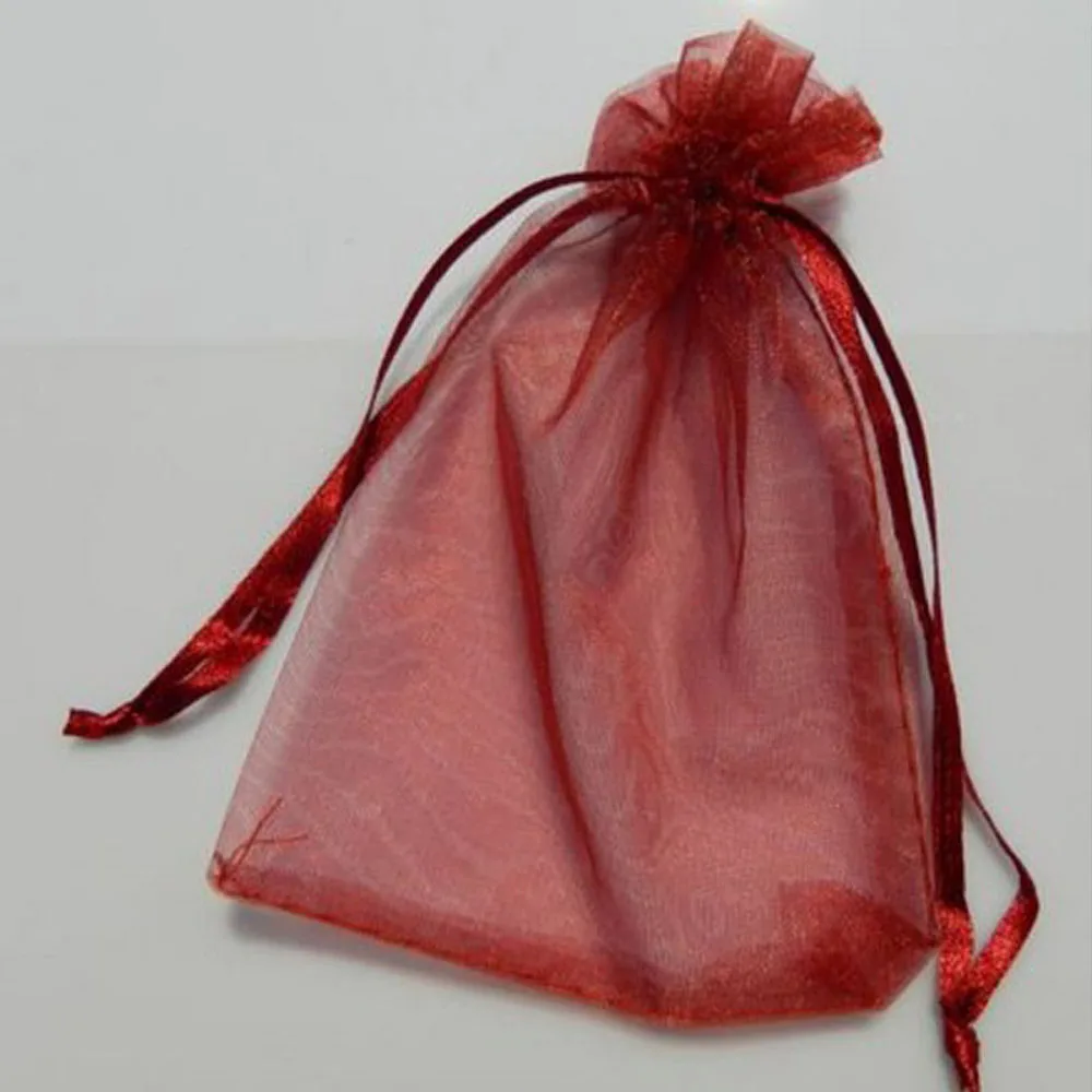 50 шт Рождественский Подарочный пакет саше прозрачный жесткой пряжи мешок упаковочный мешочек для Свадьбы вечерние украшения ювелирных изделий сумка подарок упаковка - Цвет: dark red
