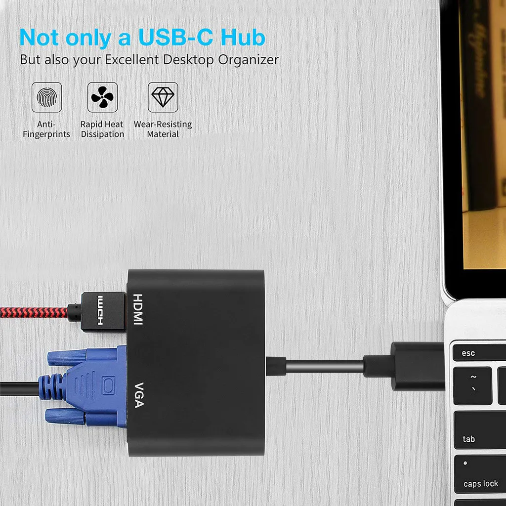 USB C к HDMI 4K VGA адаптер USB 3,0 видео конвертер адаптер с 2 типа C Адаптеры Адаптер для портативный для ПК ноутбук концентратор# E30