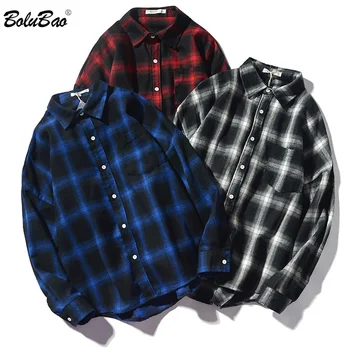

BOLUBAO Fashion Trend Men Plaid Shirt Autumn Brand New Men Retro Wild Casual Shirt Tops Male Lapel Long Sleeve Shirts