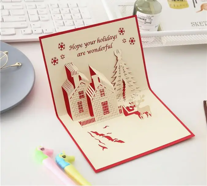 3D полый ручной работы поздравительная открытка всплывающие поздравительные открытки Рождественская открытка маленькая Подарочная открытка подарок на год пригласительная открытка