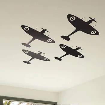

4Pcs Spitfire Airplane Ceiling Wall Sticker Baby Nursery Kids Room Cartoon Fighter Military Wall Decal Bedroom Vinyl Decor