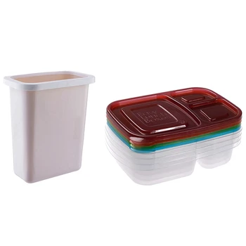 

3-Compartment Rectangle Plastic Lunch Box & Kitchen Hanging Trash Can Door Bathroom Without Cover Plastic Beige
