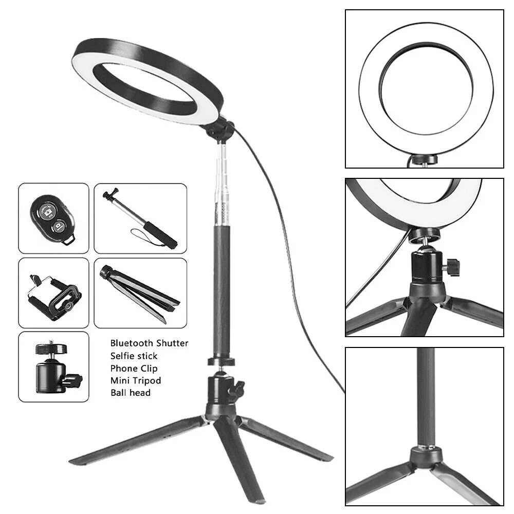 LED Ring Light 6 8 Inch Ring Lamp Bluetooth USB Plug with Selfie Stick Tripod Phone Holder for YouTube Photography Video light 1