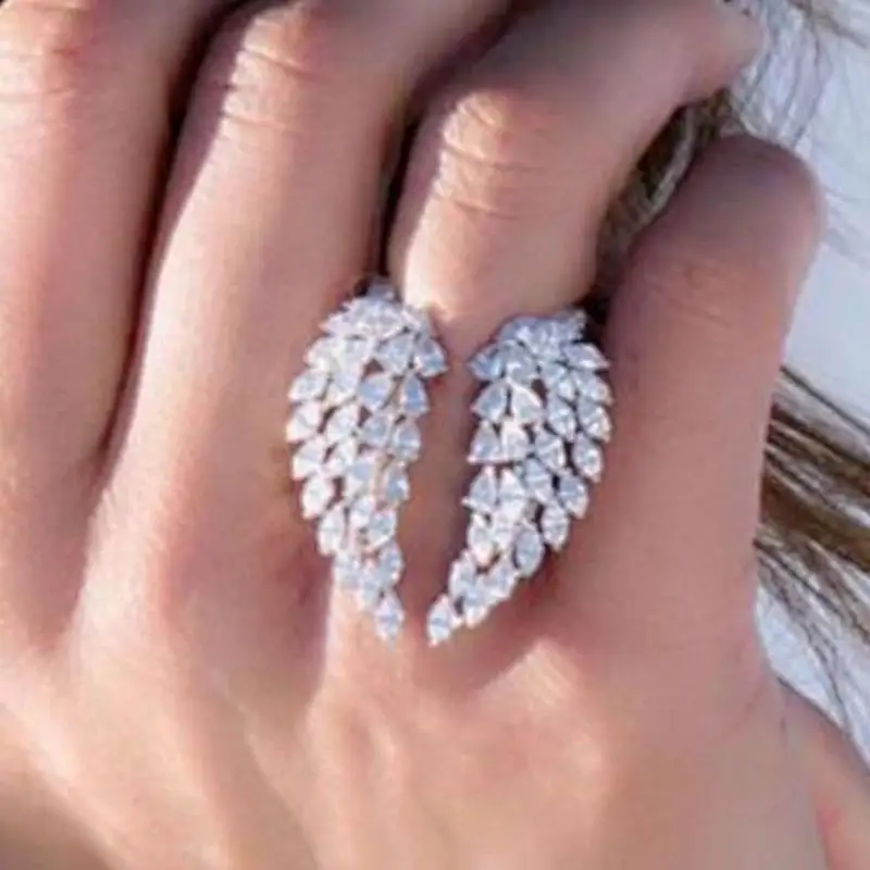 Rhinestone Angel Wings Ring for Women Luxury Fashion Party Jewelry Adjustable Open Ring finger ring adjustable rings