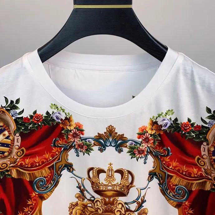 AH1288Fashion мужские топы и тройники Подиумные Роскошные известный бренд Европейский дизайн Короткие вечерние футболки с принтом мужская одежда