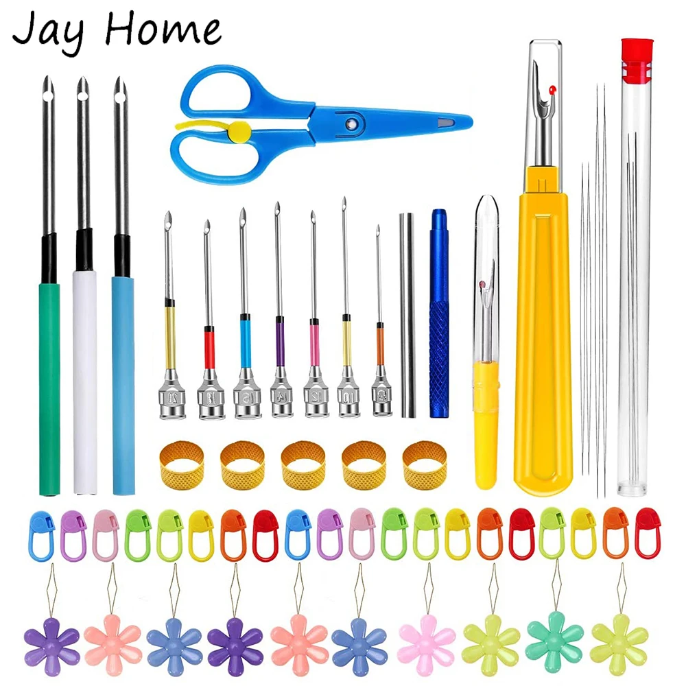 

55Pcs Embroidery Punch Needles Set with Knitting Stitch Markers Beading Needle Embroidery Pen for DIY Sewing Cross Stitch Tools