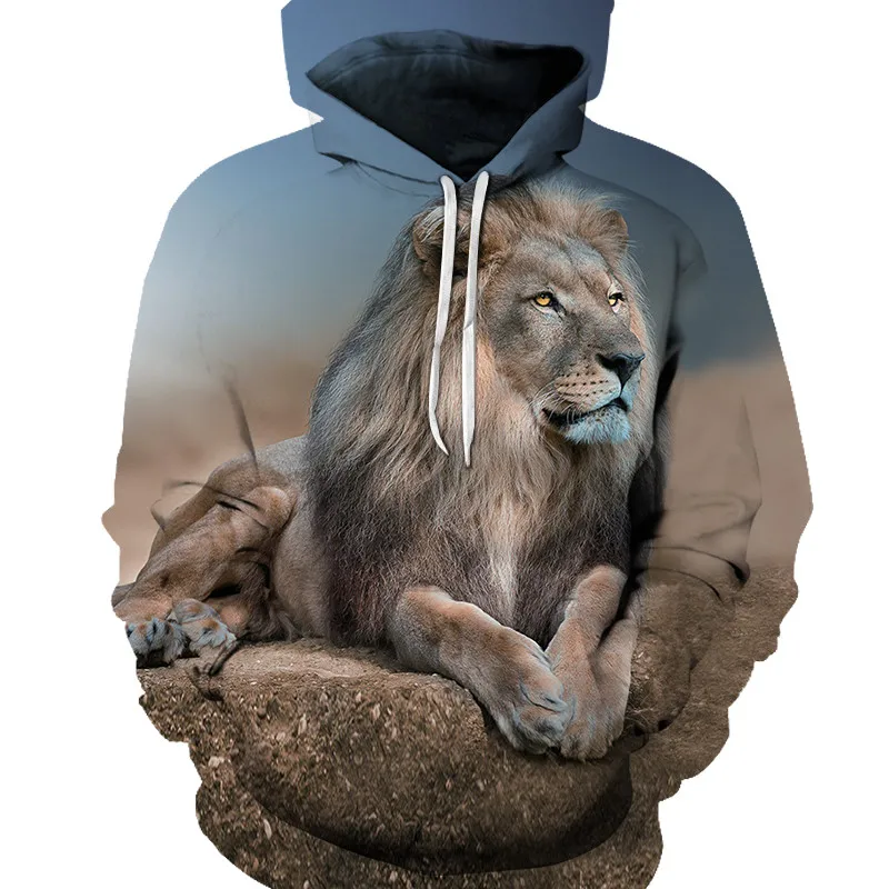 

Autumn And Winter New Style King Of Animals Men Hoodie Jacket 3D Lion Print Sweatshirt Hip Hop Funny Fashion Hoody Pullovers