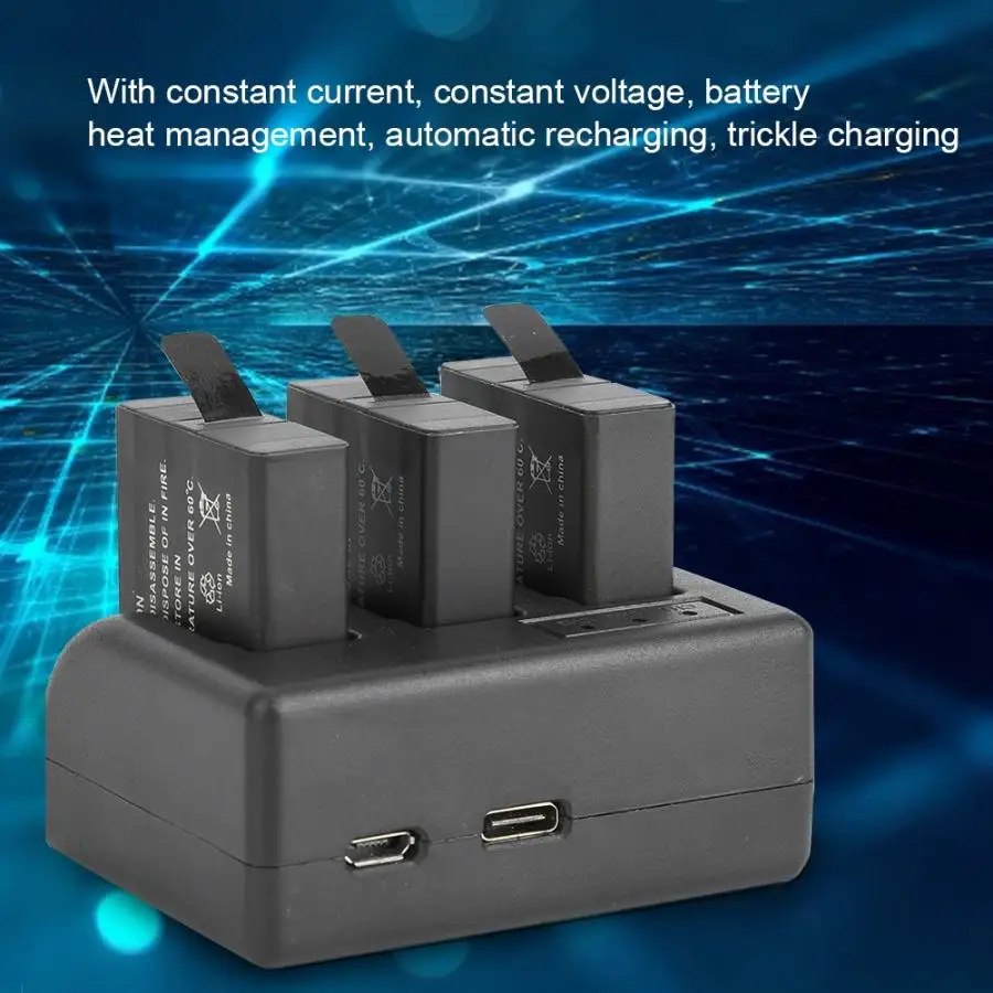 Три порта зарядное устройство для Gopro 7 5/6 с Micro type-C USB вход камеры аксессуары для зарядки