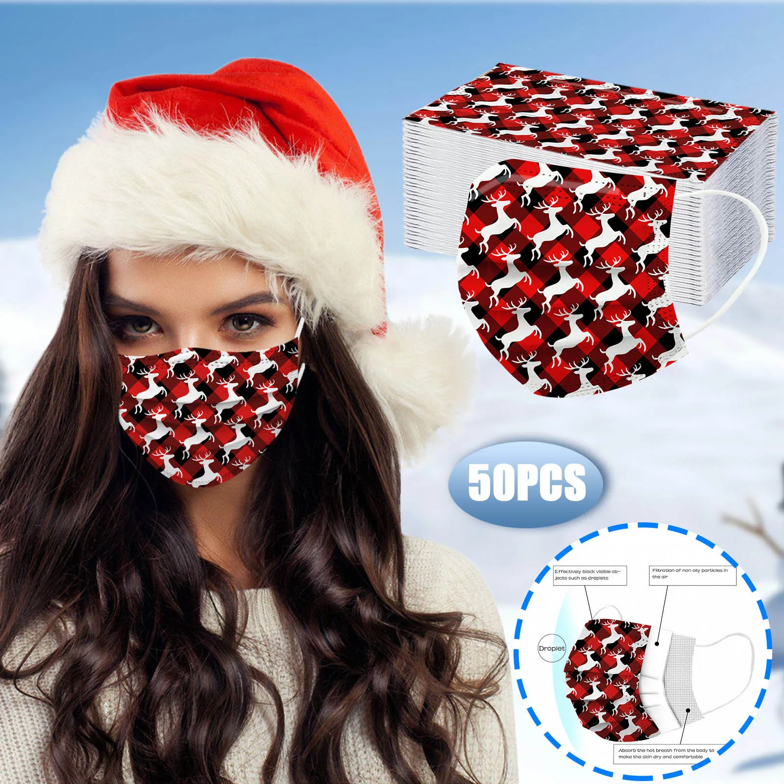 2021 New Women And Men Dust Mask 50pc Adult Christmas Printed Mask Disposable Face Mask Industrial 3ply Ear Loop Маска Для Лица 5