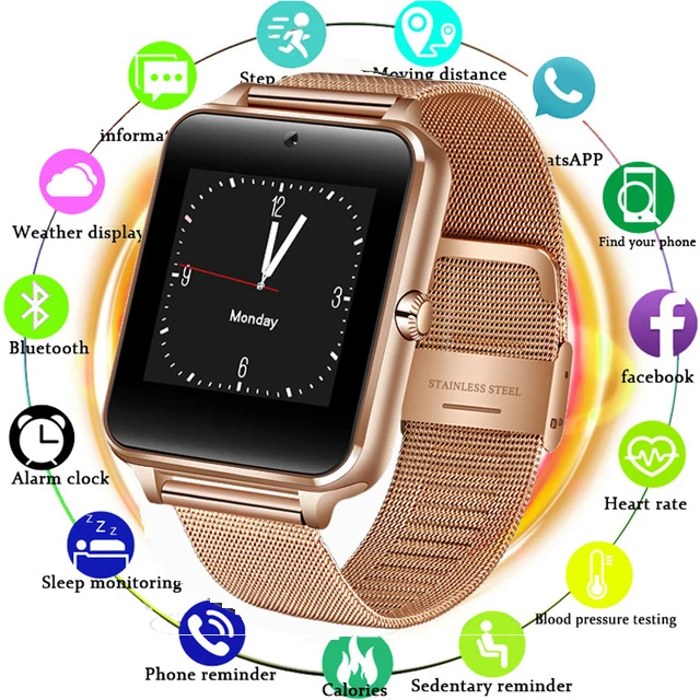 

2019 New Stainless Steel Bluetooth Smart Watch Women Men Sport Waterproof SmartWatch LED Color Touch Screen Watch Support SIM TF