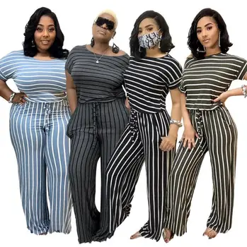 

Jumpsuit trousers fashion short-sleeved striped printed knitted stretch style plus size women's jumpsuit s-5xl Macacão plus size