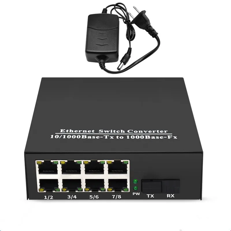 

1 шт. переключатель Ethhernet, гигабитный одномодовый волоконный конвертер, фотоэлектрический трансивер, порт SC, большой источник питания