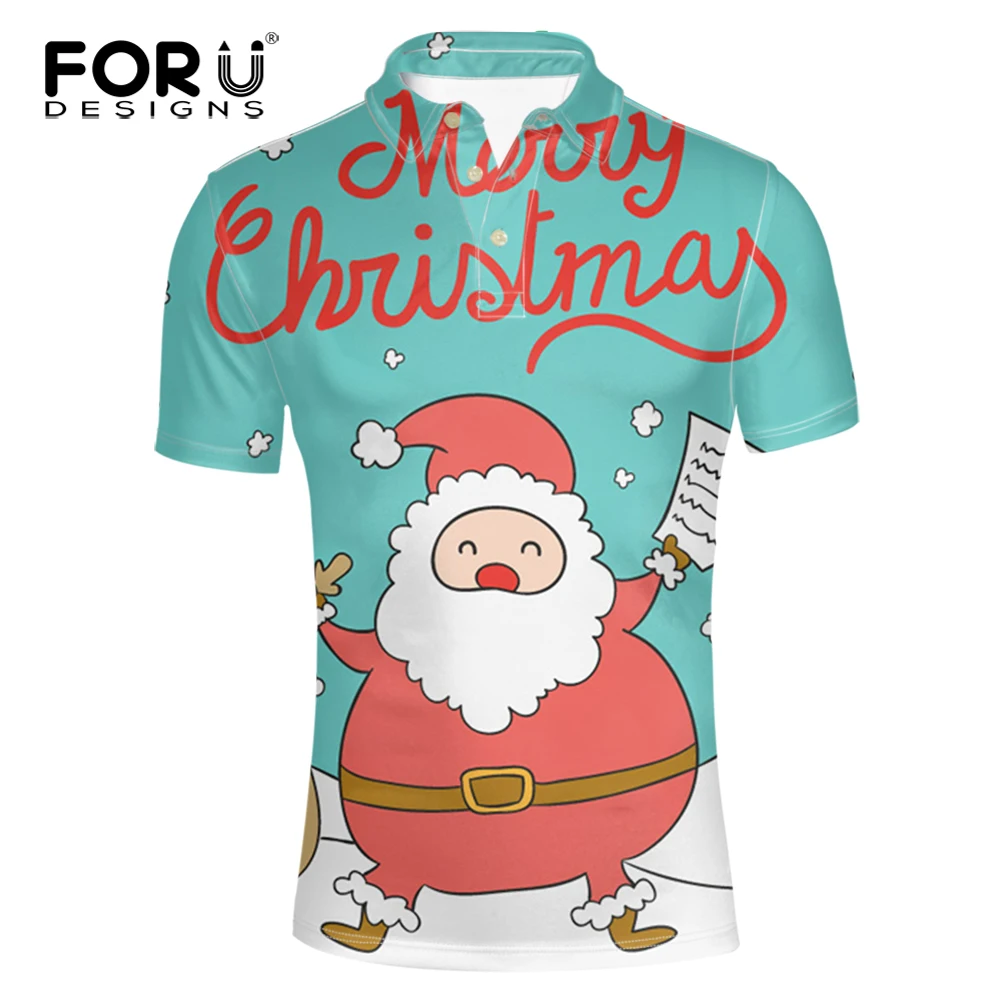 

FORUDESIGNS New Fashion Santa Claus Printed Shirt Merry Christmas Short Sleeve Polos Homme Men Polo Shirt Xmas New Year