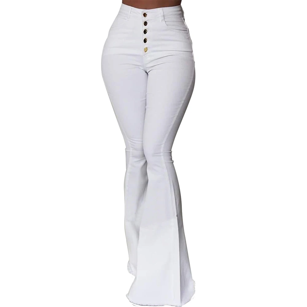 Summer Womens High Waist Trousers Flared Pants Bell Bottoms Long Pants White Black Wine red