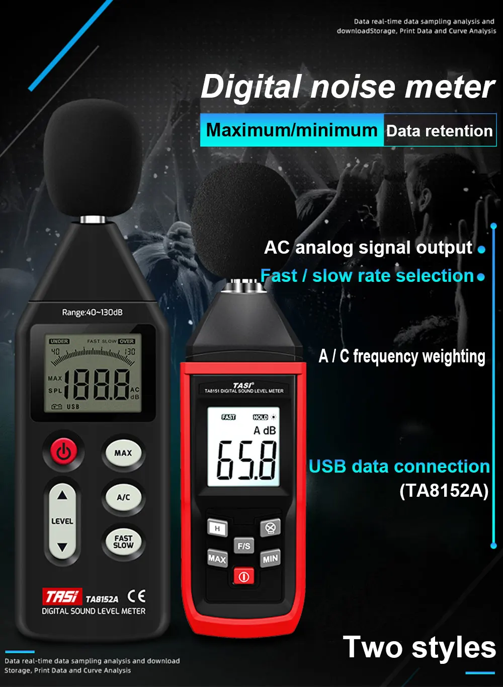 TASI 30~130dB Noise Measuring db Meter Mini Audio Sound Level Meter Decibel Monitor