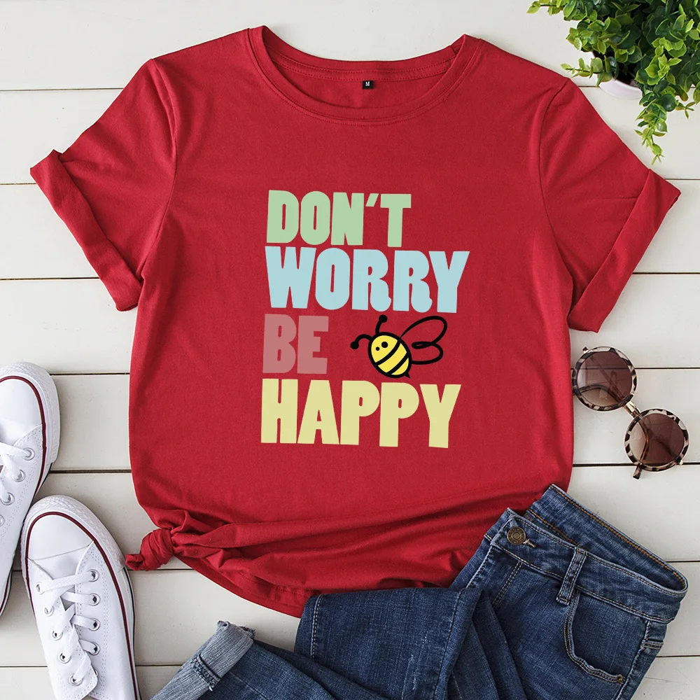 Женская футболка с коротким рукавом don't worry be happy модная размера плюс | одежда