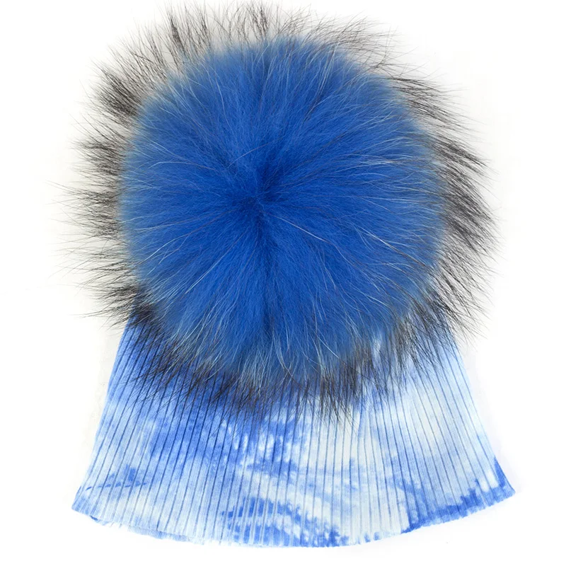 blue white RoyalBlue Зимняя Милая хлопковая мягкая Кепка с черепом для малышей 15 см, настоящая меховая шапка с вязаным помпоном, теплая шапка с галстуком, Осенняя шапка в рубчик для новорожденных - Цвет: blue white RoyalBlue
