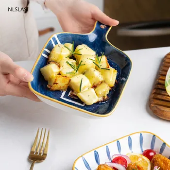 

Japanese-style Naruto Ceramic Bakeware Plate Home Kitchen Oven Microwave Single Handle Square Plate Salad Dish Christmas Gifts