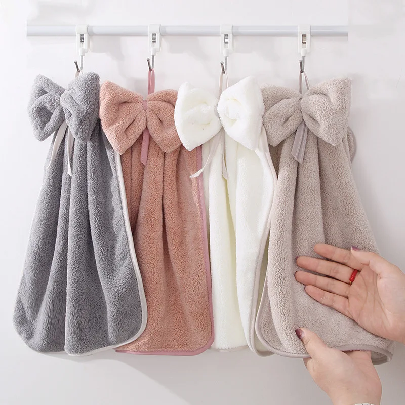 

Microfiber Towel Coral Fleece Bowknot Cute Hanging Super Soft Strong Absorbent Kitchen Bathroom Multifunctional Hand Towel 33*33