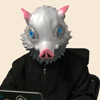 

Demon Slayer Kimetsu no Yaiba Mask Cospaly Anime Hashibira Inosuke Masks Wild Boar Pig Head Latex Helmet Halloween Party Props