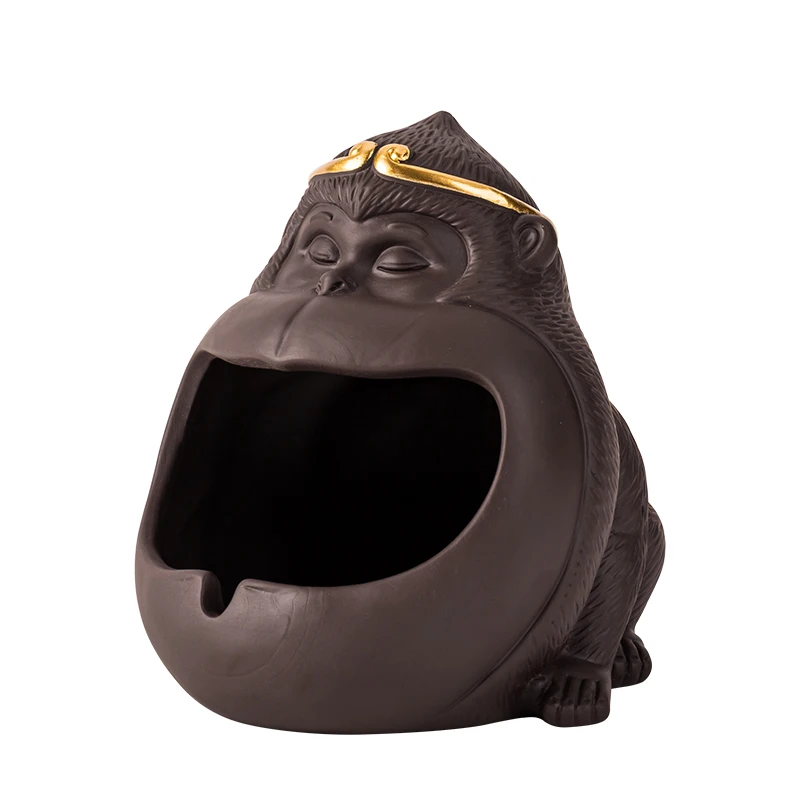 

Creative Personality Office Ceramic Big Mouth Monkey Ashtray Trendy Household Car Multifunction Windproof Prevent Fly Ash