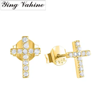 

ying Vahine 100% 925 Sterling Silver Small CZ Cross Stud Earrings for Women