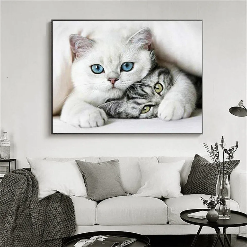 Алмазная вышивка huacan Cats, алмазная картина, полностью квадратная, животные, стразы, вышивка бисером, Алмазная мозаика, декор для стен
