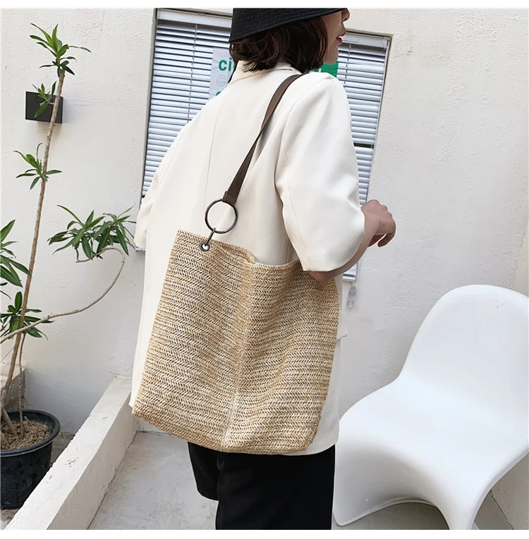 2021 New Casual Large Capacity Tote Women Straw Handbags Luxury Woven Designer Lady Shoulder Messenger Bags Female Big Purses