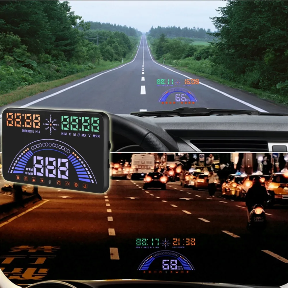 S7 OBD+ gps двух-режим головой вверх Дисплей большой выбор цветов-Функция 5,8 дюймов безопасности Plug& Play HUD с Скорость ometer и Скорость Предупреждение