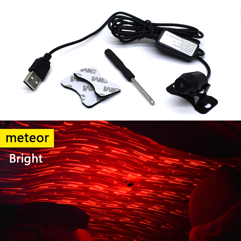 CARCTR USB автомобильный светильник s Автомобильная декоративная лампа DJ RGB музыкальный звуковой светильник светодиодный звездное небо Метеор Звезда Рождественский интерьерный светильник - Испускаемый цвет: Meteor-Constantly