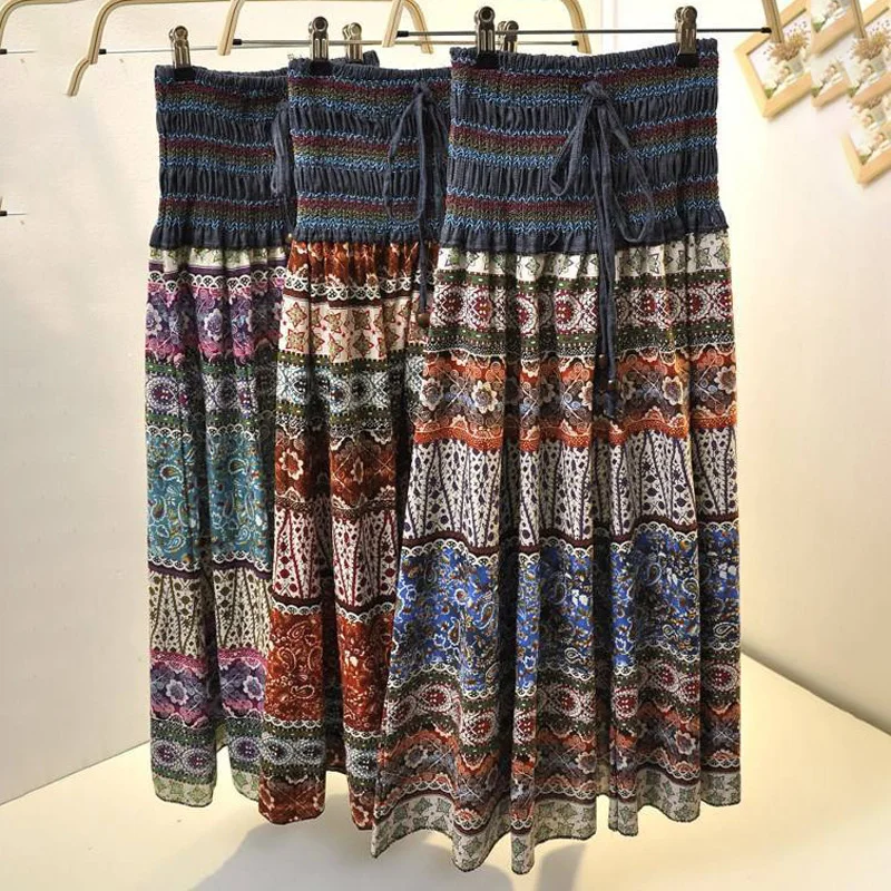 Boho юбки женские модные богемные с принтом большая свободная юбка повседневные праздничные удобные Гавайские каникулы этнический стиль пляжная юбка