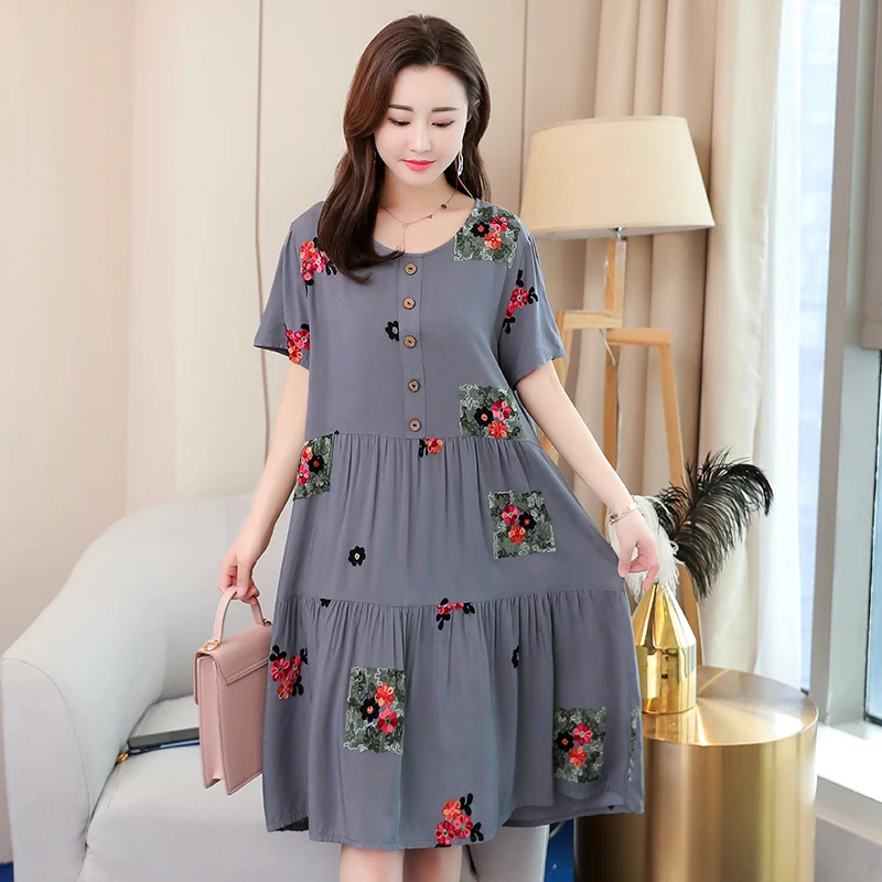 

ISENMAL Plus Size XL-6XL Dress Women Floral Printed Split Maxi Dress Short Sleeve Dot Peinted Casual Dress Bohemian Vestidos