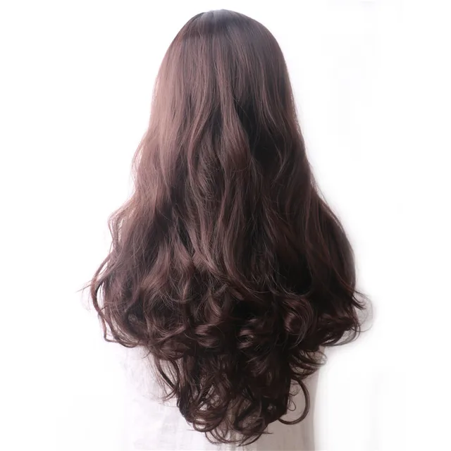 WoodFestival Wavy Synthetic Hair Wig Cosplay Ladies Colored Long Wigs For Women White Pink Red Dark Brown Green Blue Grey Ombre Black Brown