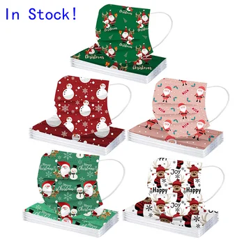

50pc Disposable Face Mask Mascarillas Unisex Printed Christmas Scarf Mascarilla Mascarar Soft Masks For Adults 3-layer Masks