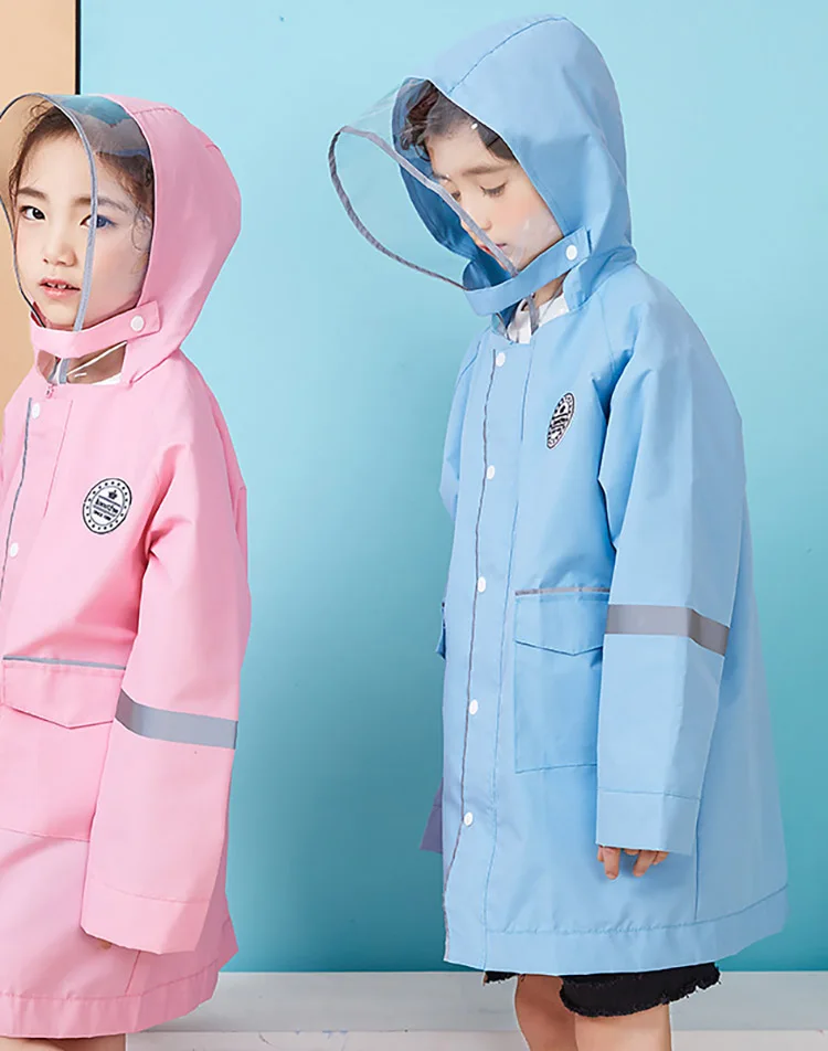 Only Jime Children Waterproof Raincoat For Children Kids Stripe Reflective Rain Coat Middle School Students Rain Poncho Jacket