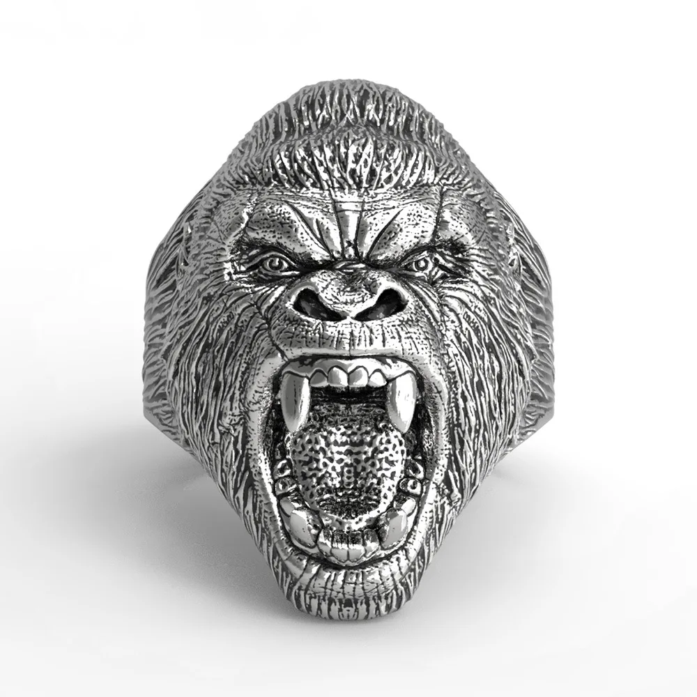 

European Gypsy Punk Stainless Steel Hyperbole Orangutan Pattern Ring For Men Unique Personality Fashion Ring Jewelry