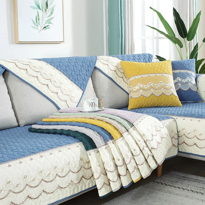 

Nordic Washed Cotton Lace Sofa Cover 3 Seater Non-silp Quilted L Shape Couch Cover for Living Room Four Seaons