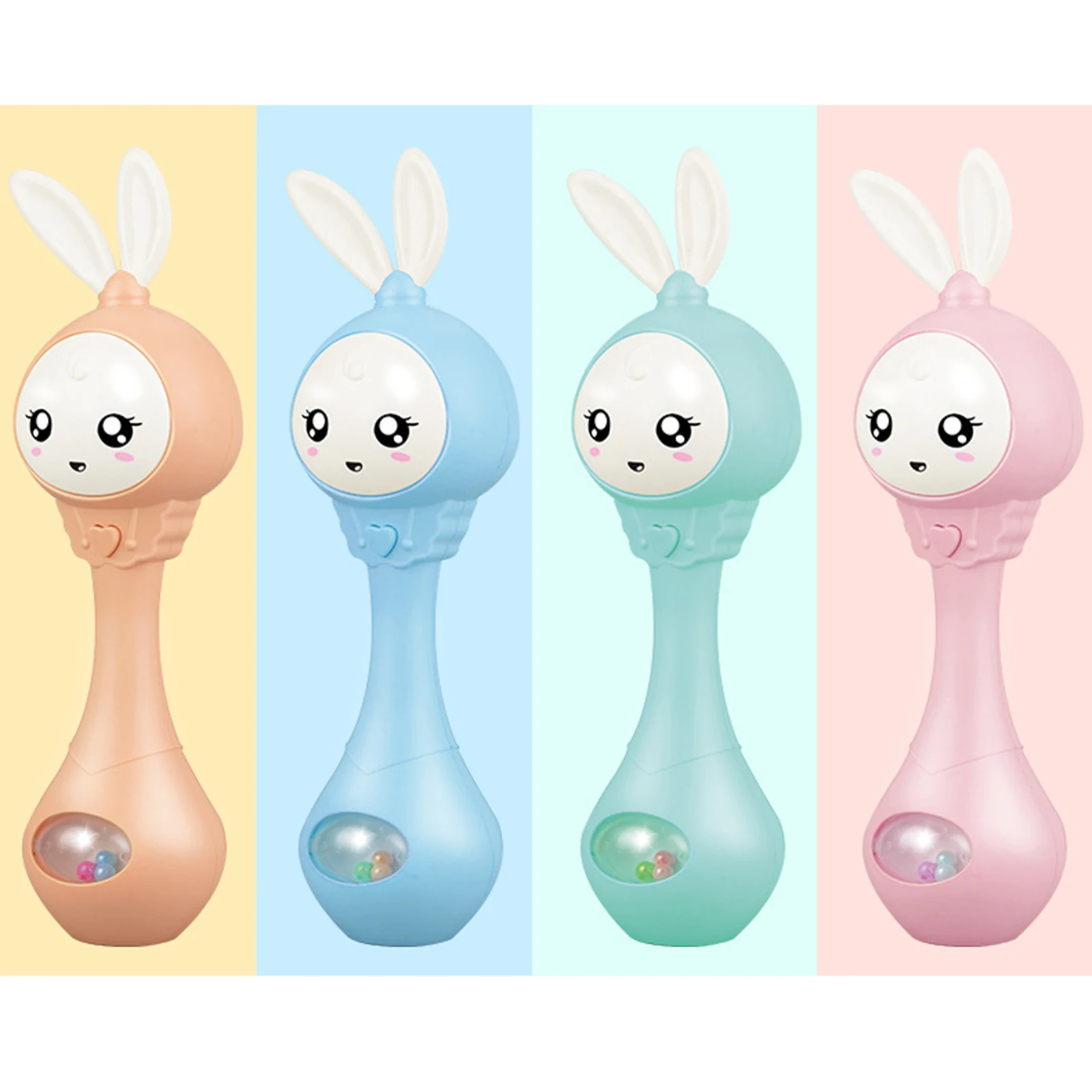 Cartoon Rabbit Baby Shaking Rattle Hand Bell Music Light Teether Toy for Child 0-24 Education Toy