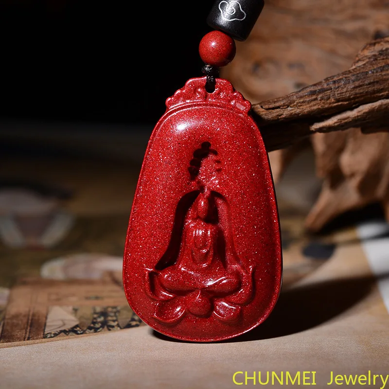 Ciondolo Buddha Cinabro Zen Grezzo La Sabbia D'Oro Viola Ha Il Ciondolo Buddha Della Vita Del Buddha Nel Cuore Fatto A Mano Dal Cinabro Naturale