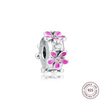

2020 Spring New Fits Pandora Bracelet Women 925 Sterling Silver Pink Daisy Flower Clip Charms Beads for Jewelry Making