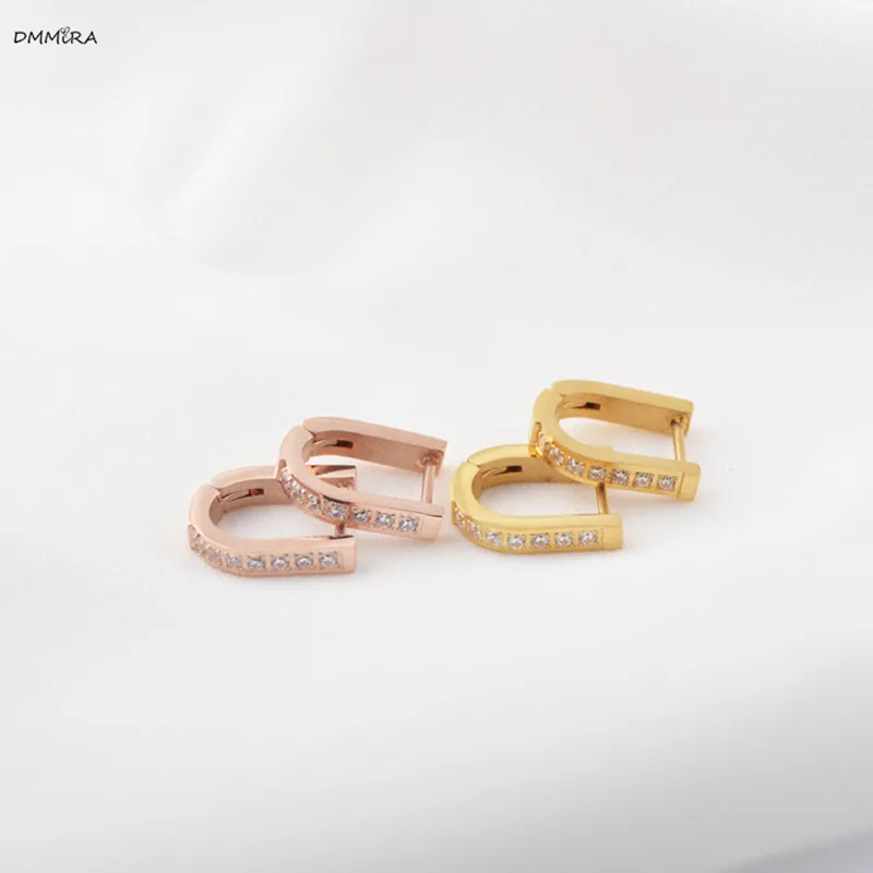 

Fashion Women Charm Circles Hoop Earring Silver Gold Rose Black tainless Steel Ellipse Bolt Crystal Hoop Huggie Earrings Jewelry