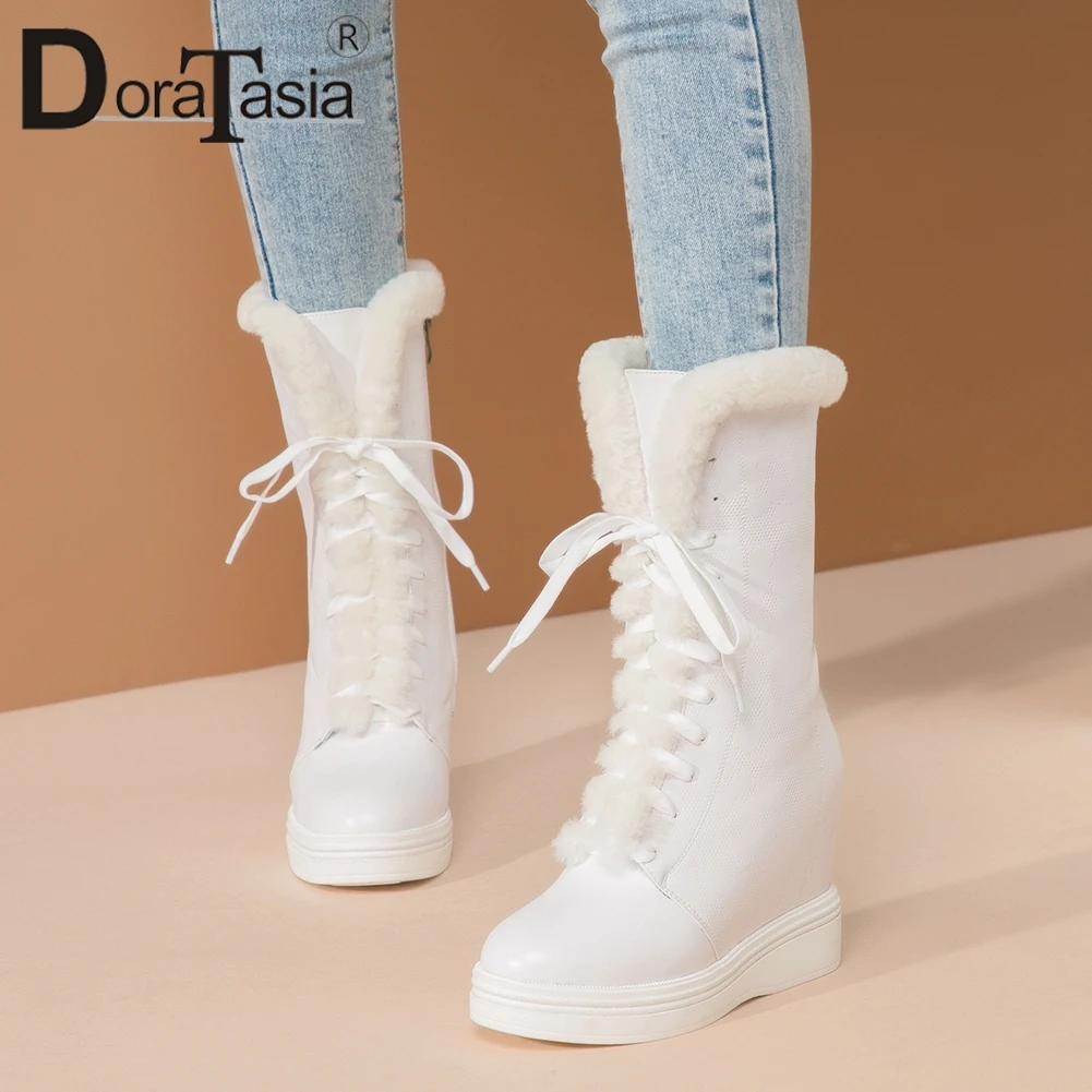 

DORATASIA 32-40 Brand New Genuine Leather Snow Boots Ladies Height Increasing Shoes Woman Warm Fur Ankle Boots Women Winter 2019
