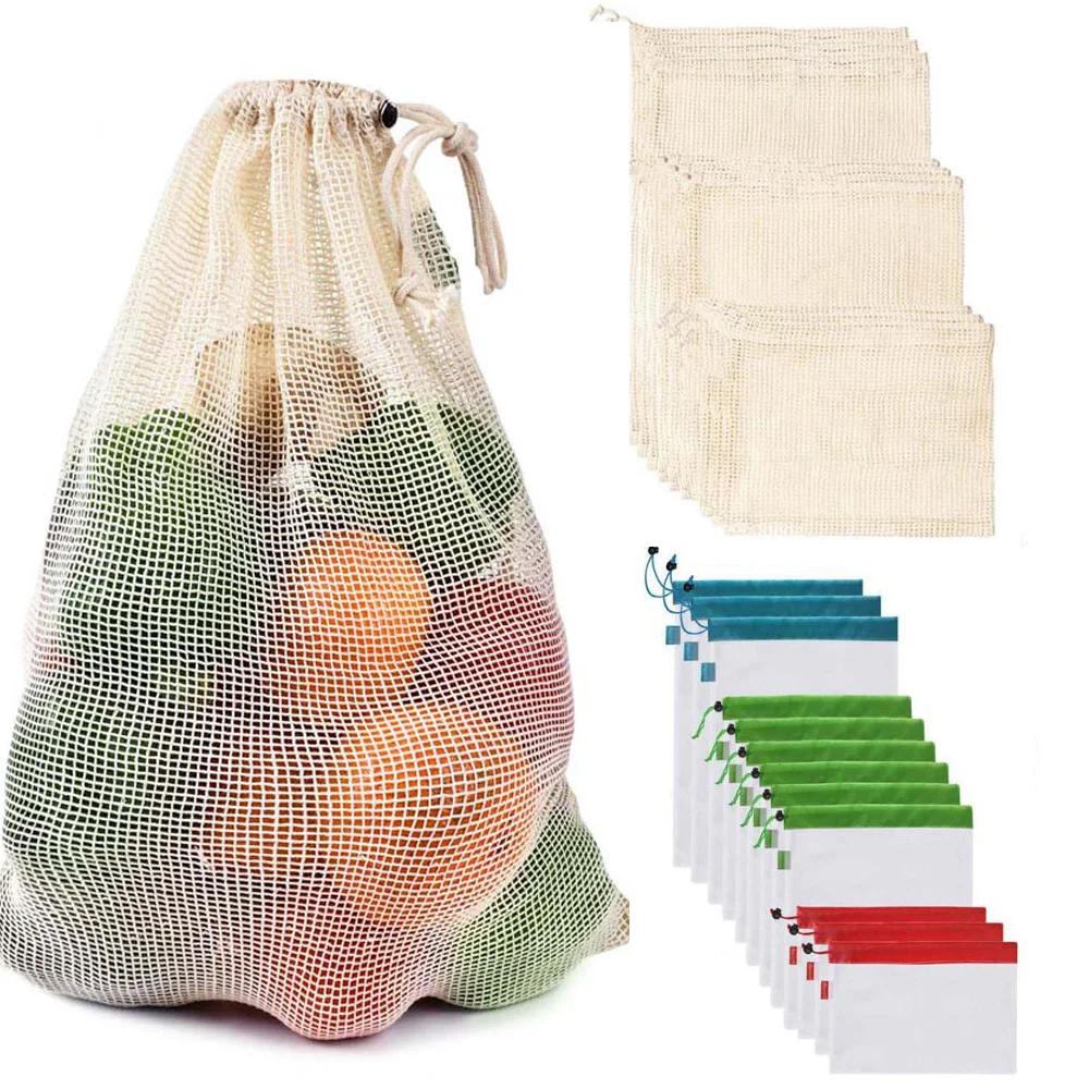 Simple Eco Reusable Organic Cotton Mesh  Produce Bags Fruit Grocery Shopping Bag 
