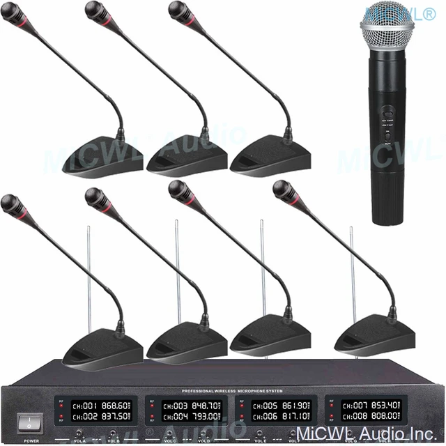 Micwl 8 Led Channel Wireless Table Gooseneck Microphone Loudspeaker System 8 Desktop 8 Belt Lapel Handheld Mics For Meeting Room Microphones Aliexpress