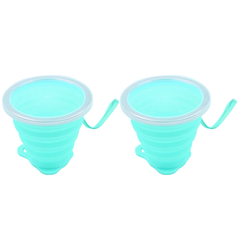 2pcs Green Складная чашка для путешествий, кемпинга, с крышкой, силиконовая складная чашка, выдвижная, большая емкость, переносная, для улицы, для переноски, кофейная кружка - Цвет: 2pcs Green