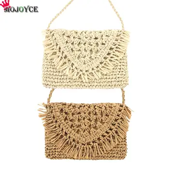

Summer Straw Women Weaving Paper Rope Beach Shoulder Handbags Ladies Tassel Weaving Beach Shoulder Messenger Purse