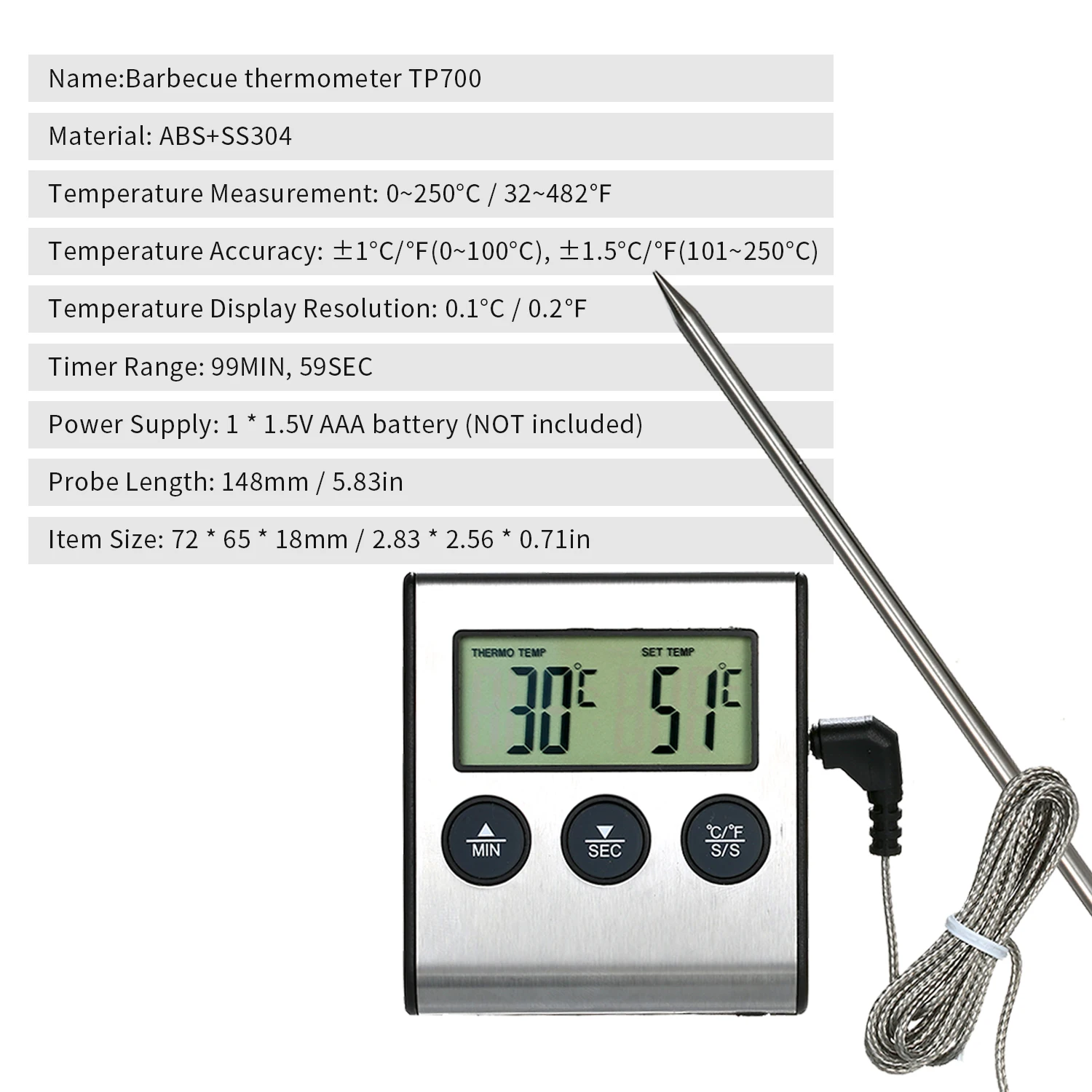 Digital Food temperature controller for BBQ Food Cooking Thermometer BBQ Grill Thermometer Food Thermometer with Alarm Timer